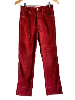 AMO Red Corduroy Straight-Leg Crop Pants